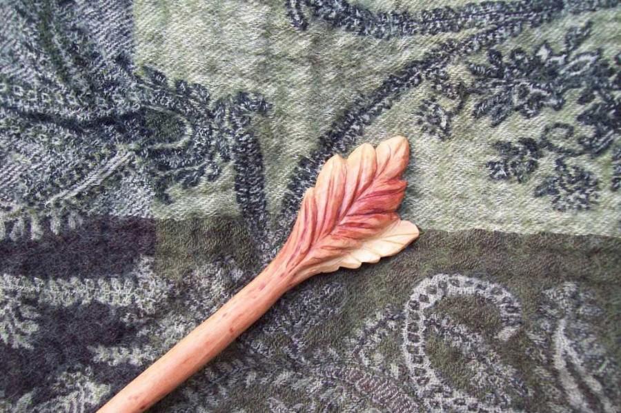 زفاف - wood hair stick, hand carved wooden leaf hair stick, hair pick, WoodforddellDesigns, woodworking, wood carving
