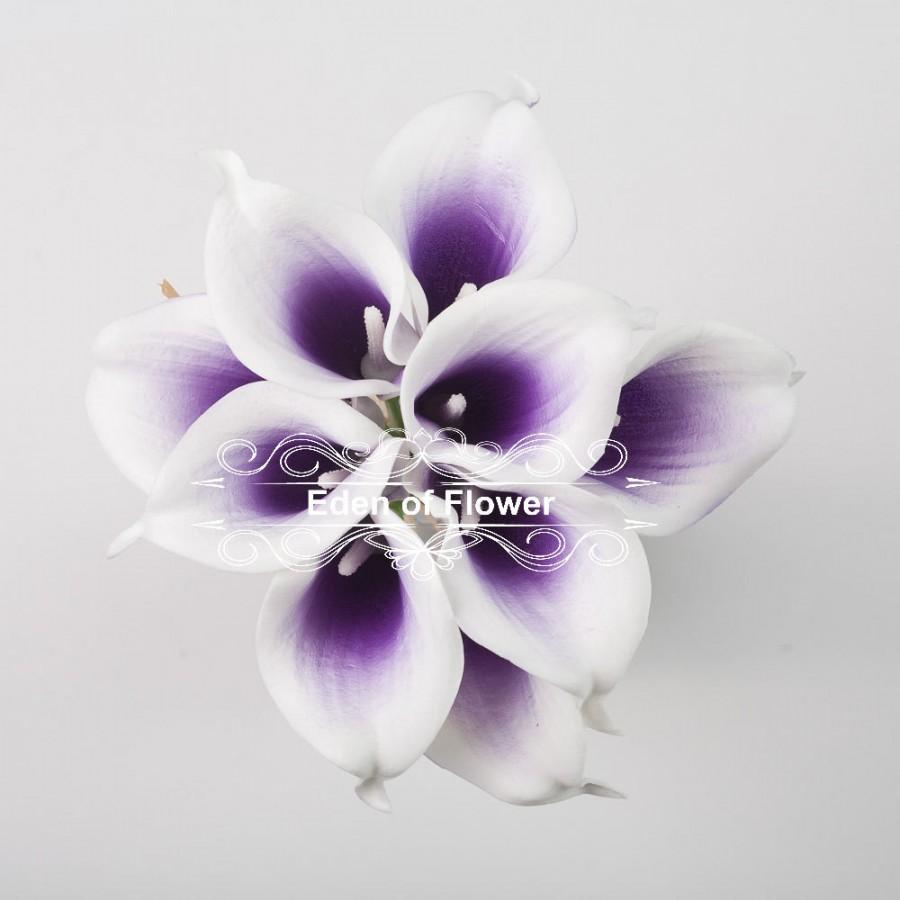 زفاف - Real Touch Calla Lilies Light Picasso Purple Bouquets for Bridal Bouquet Wedding Centerpieces Home Decoration