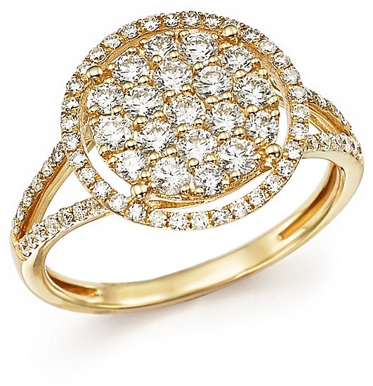 Wedding - Diamond Halo Cluster Ring in 14K Yellow Gold, 1.0 ct. t.w.