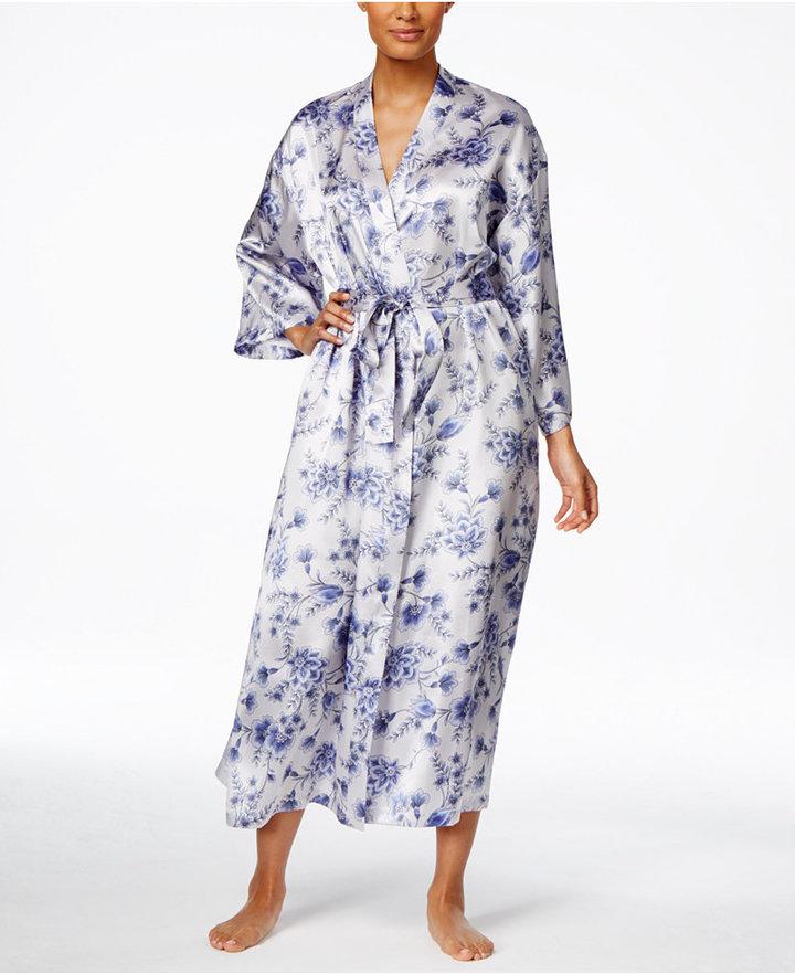 Hochzeit - Morgan Taylor Long Floral-Print Satin Robe, Only at Macy's
