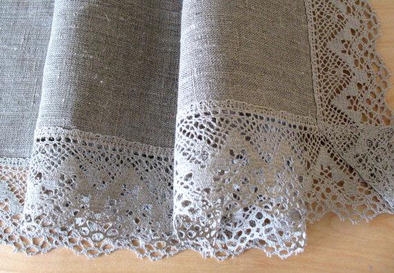 Mariage - Tablecloth Wedding Tablecloth Lace Tablecloth mothers day gift Linen Tablecloth Burlap Tablecloth Prewashed Linen Lace 120" x 60"