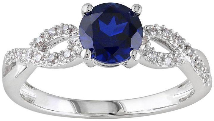 Свадьба - Lab-Created Sapphire & 1/10 Carat T.W. Diamond Engagement Ring in 10k White Gold