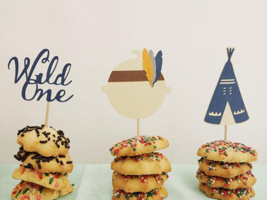 Wedding - BOHO Cupcake toppers Set of 12// Pow Wow Birthday or Baby Shower//Boho chic Baby, Teepee, Wild One Toppers/Bohemian Party Food Picks