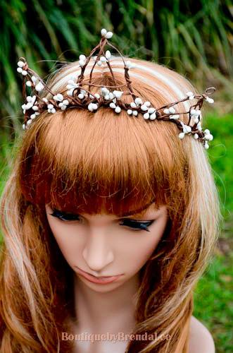 Wedding - BRENDA LEE White pip berry crown head wreath/hair accessory/headband/berries/flower girl/bride/bridal/bridesmaid/ hairband headpiece