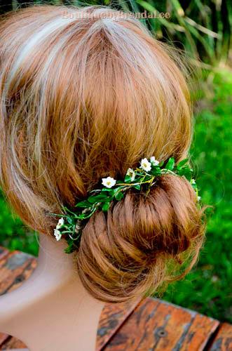Wedding - BRENDA LEE Mini white flower bun garland/tinkerbell woodland/green millinery/woodland/boho/bohemian headband