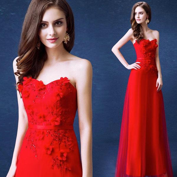 Mariage - Handmade Wedding Dress/ Long Red Dress/ Long Bridesmaid Dress/ Evening Dress/ Lace Dress / Lace Long Dress/ Red Prom Dress