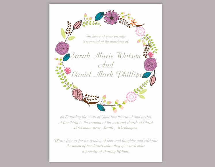 Свадьба - DIY Wedding Invitation Template Editable Word File Instant Download Printable Purple Invitation Wreath Wedding Invitation Floral Invitation