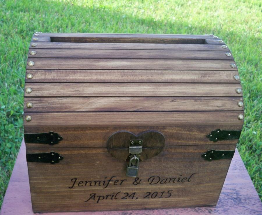 Hochzeit - WEDDING CARD CHEST large chest rustic card box stained wood program box advice box comes with card slit , latch and padlock