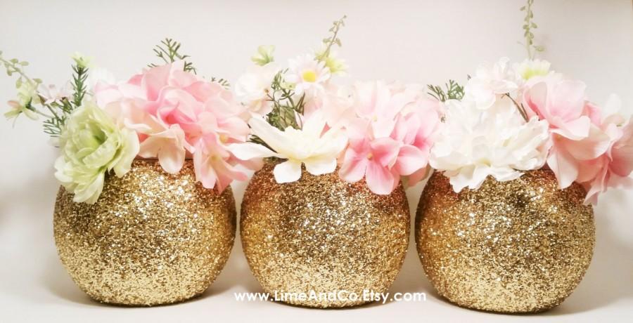 Mariage - Gold Wedding Decor, Wedding Centerpiece, Baby Shower Centerpiece, Graduation Party Decorations, Glitter Vase, Birthday Centerpiece, Set of 3