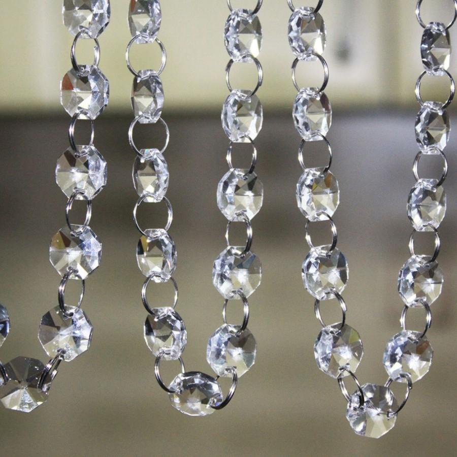 زفاف - 10 FT Glass Crystal Garland Diamond Clear Chandelier Hanging Crystal Wedding Decoration Wishing Tree Centerpiece Manzanita Garland
