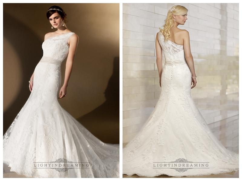 Hochzeit - Elegant Asymmetrical One-shoulder Trumpet Lace Wedding Dresses