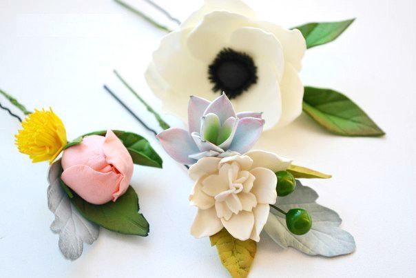 Mariage - Set of 3 hair pins wedding bridal flower hair pins succulent anemones accessory, foam eva flowers, bridal flowers hair accessory
