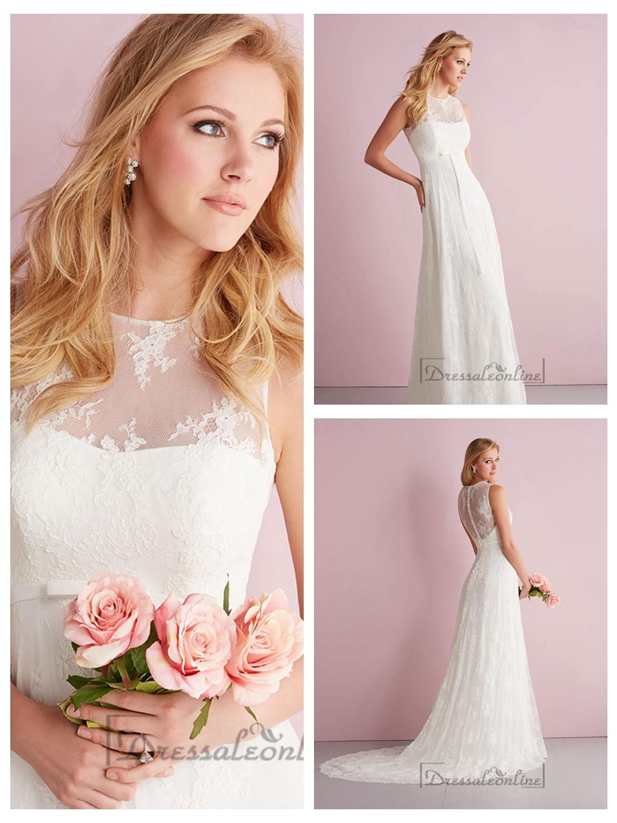 Simple Slim A line Sheer Illusion Neckline Wedding Dresses 2462440 Weddbook