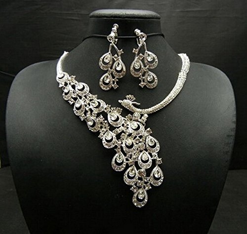 Hochzeit - Peacock  Rhinestone Necklace and Earrings Set