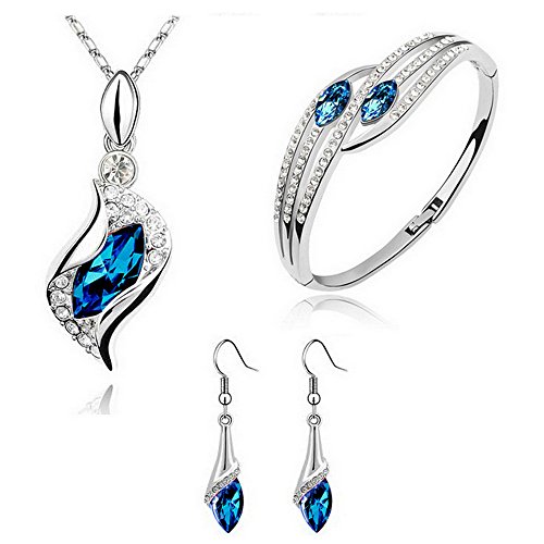زفاف - Peacock Blue Necklace, Earring, & Bracelet