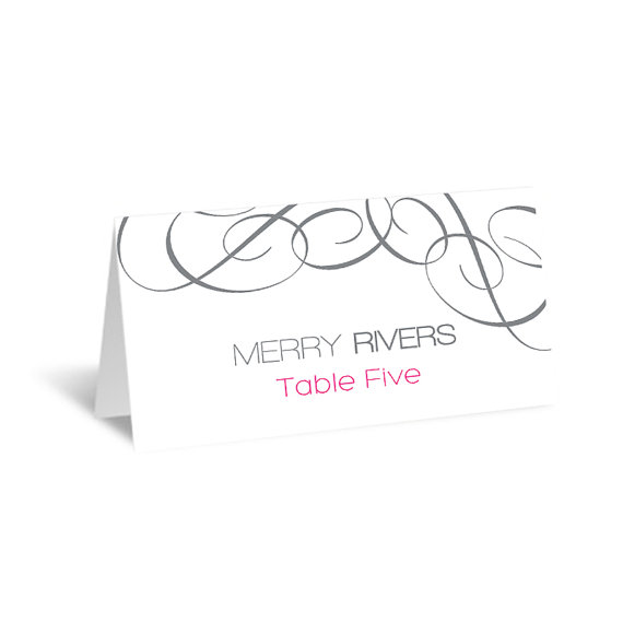 Mariage - Place Card Editable PDF Template - Silver Swrils Wedding Foldover Escort Card - Instant Download - Adobe Reader Format - DIY You Print