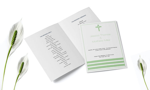 Wedding - Catholic Wedding Program Templates - Editable PDF - 8.5 x 11 Simply Stripes Mint & White Foldover Printable Wedding Ceremony - DIY You Print