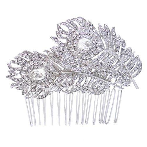 Mariage - Silver-Tone Peacock Feather Clear Austrian Crystal Hair Comb