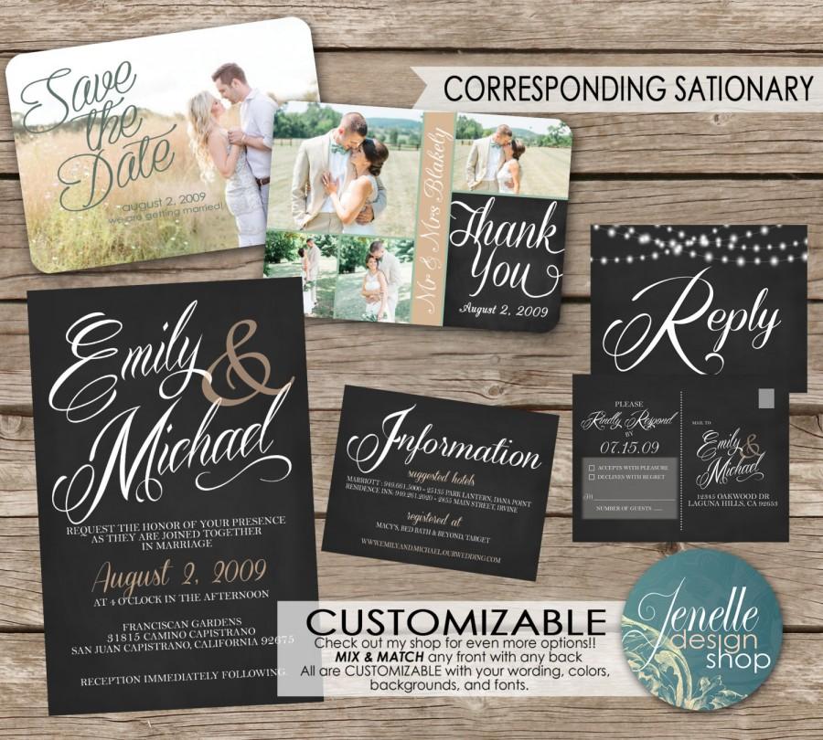 Hochzeit - Wedding Invitations, save the date, thank you postcard, printable, chalkboard