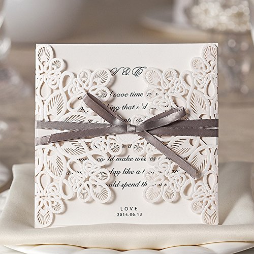 Mariage - 50 Laser Cut Wedding Invitations with Bow knot
