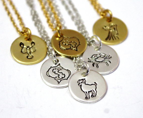 زفاف - Zodiac Necklace, Silver and gold Zodiac Symbol Charm Necklace, Birthday Necklace, Birth Month Charm Necklace, Sterling silver Necklace