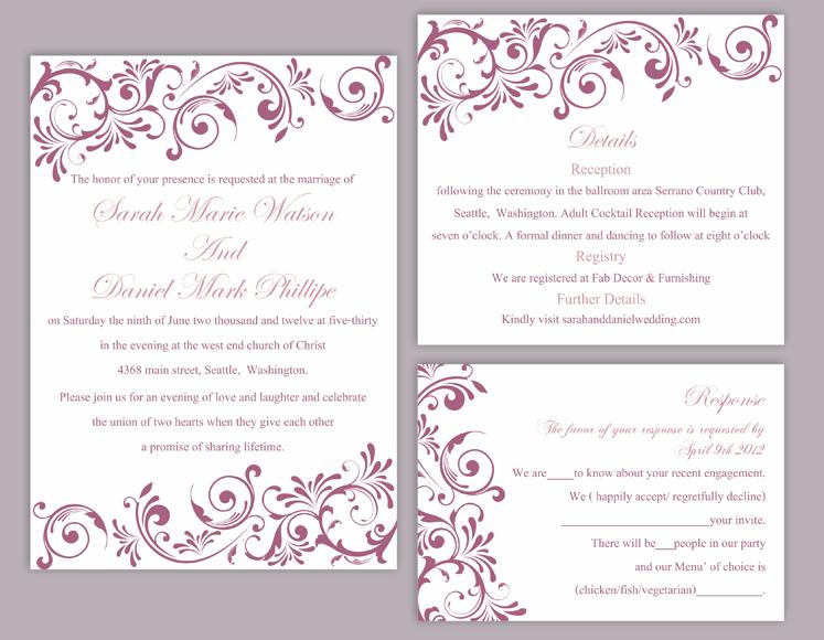 Свадьба - DIY Wedding Invitation Template Set Editable Word File Instant Download Printable Invitation Purple Wedding Invitation Eggplant Invitations