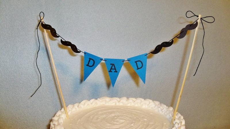 زفاف - Dad Cake Banner Father's Day Bunting Blue with Mustaches Topper