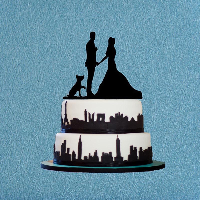 زفاف - Bride and Groom Cake Topper,Silhouette  Cake Topper With Dog,Rustic Wedding Cake Topper,Funny Cake Topper,Couple With Dog Cake Topper