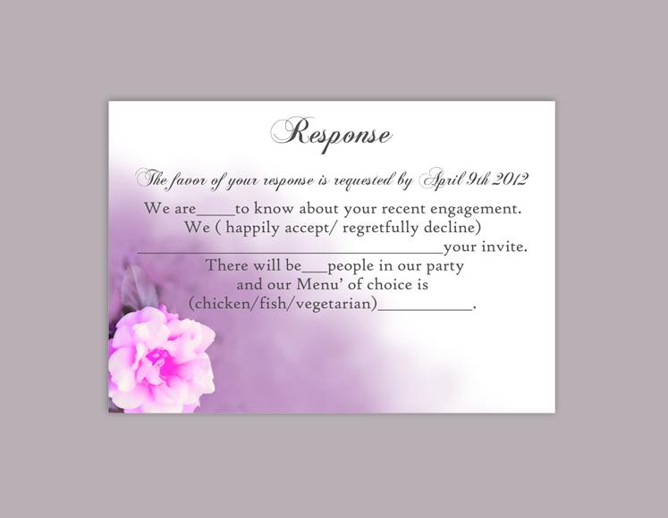 Hochzeit - DIY Wedding RSVP Template Editable Word File Instant Download Rsvp Template Printable RSVP Cards Purple Pink Rsvp Card Floral Rose Rsvp Card