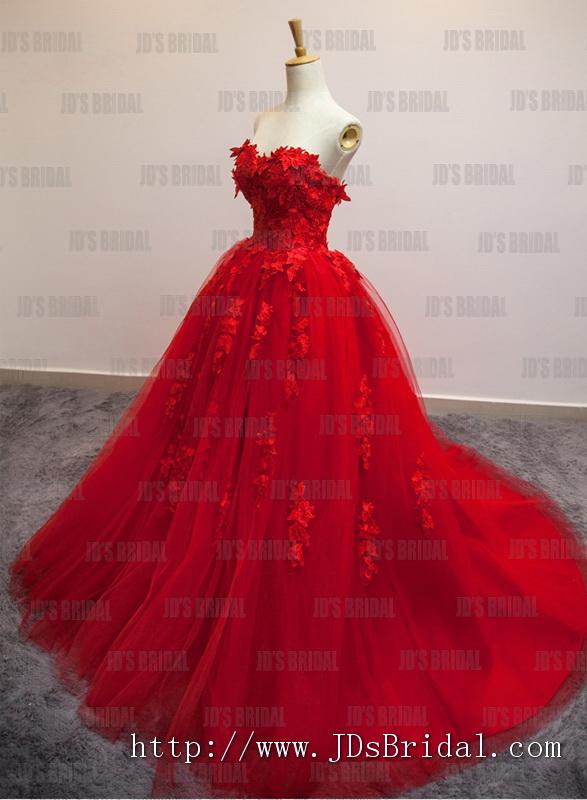 زفاف - JW16188 perfect burgundy red lace ball gown tulle wedding dress