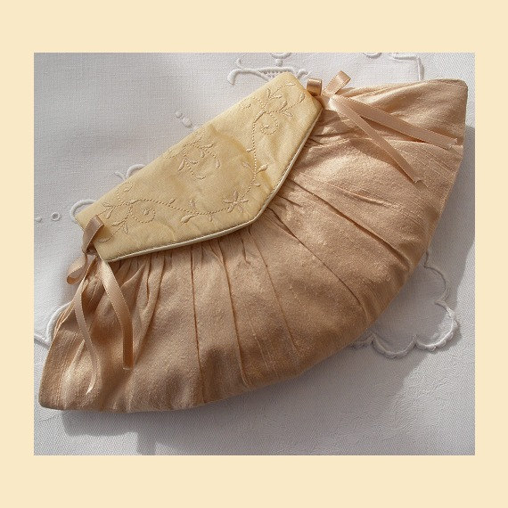 زفاف - wedding purse in silk with embroidered front flap, available in blush or cream with optional personalisation