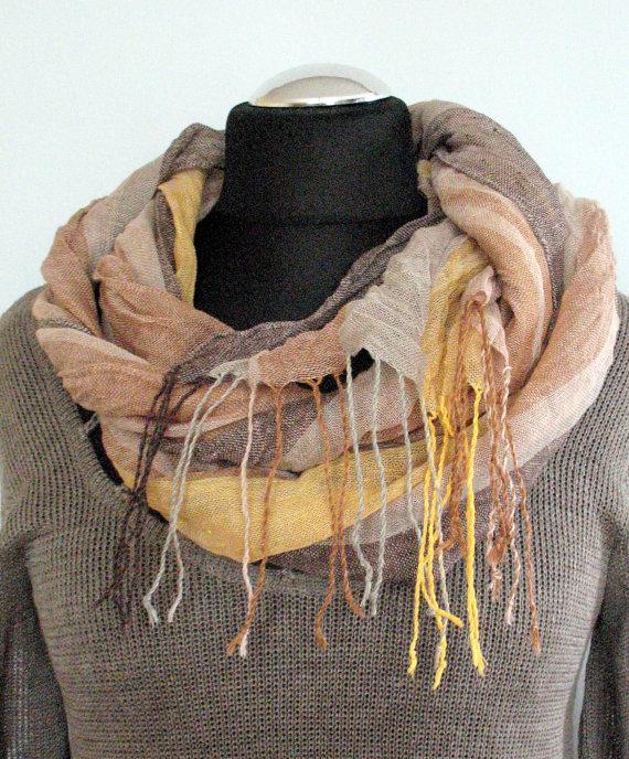 Свадьба - Natural Linen Scarf Striped Unisex Gray Brown Beige Shawl Organic Spring mothers day gift SALE 20% - 31.20 USD, was 39 USD.