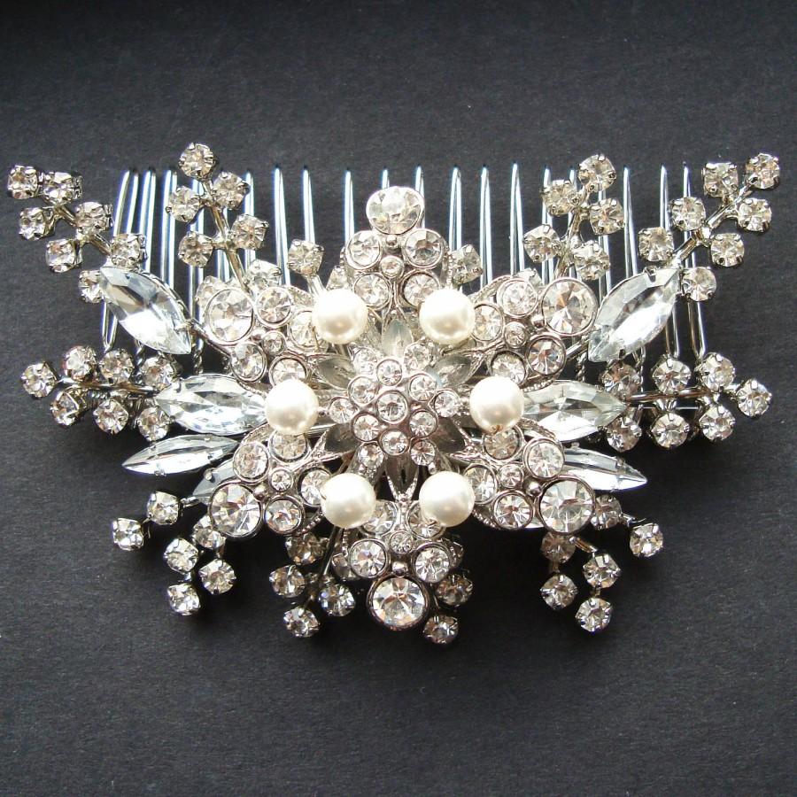 زفاف - Pearl & Rhinestone Bridal Hair Accessories, Vintage Style Wedding Bridal Hair Comb, Statement Bridal Wedding Headpiece, STARGAZER II