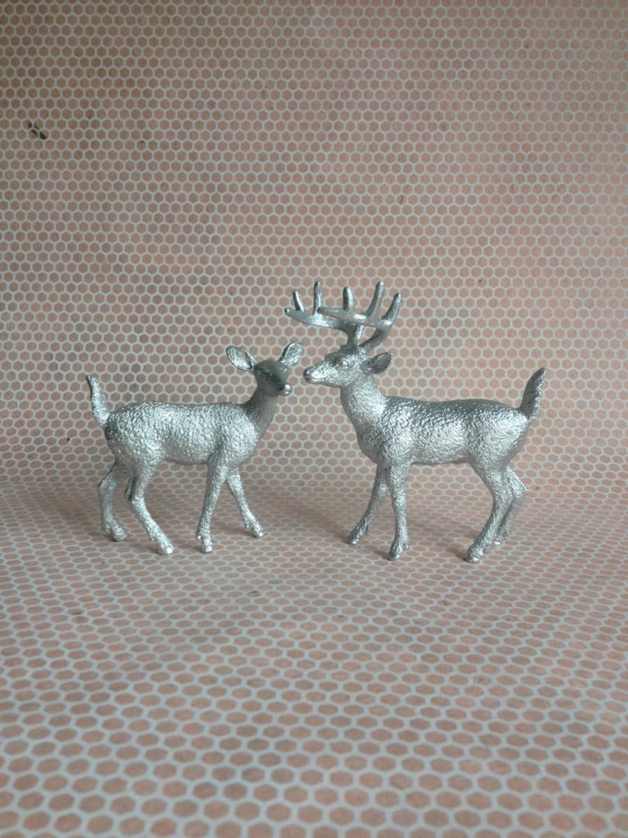 زفاف - Silver Deer Cake Topper Figurines