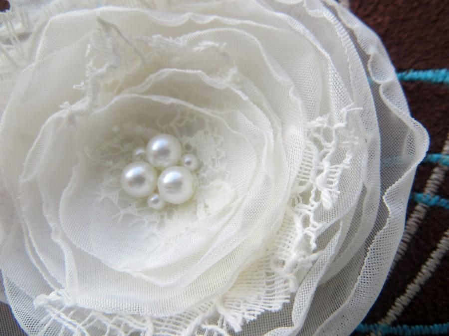 زفاف - Ivory bridal hair flower, bridal hairpiece, bridal hair clip, wedding hair flower, wedding hair accessories, bridal floral headpiece