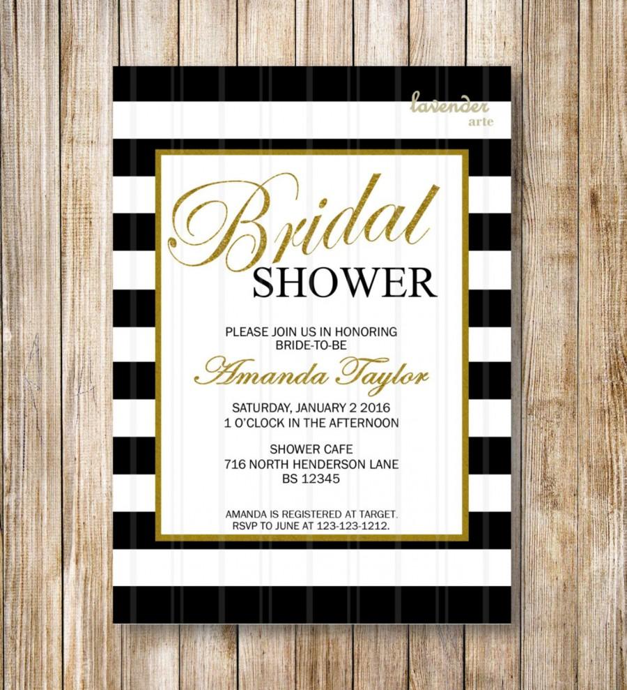 Hochzeit - Black and White Stripes Bridal Shower Invitation, Coco Chanel Inspired Invite, Hens Party, Bachelorette Party, DIY Printable Digital