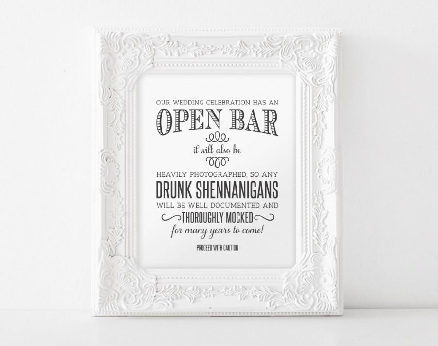 Mariage - Open Bar Wedding Sign, Printable Wedding Sign, Shenanigans Sign, Funny Wedding Sign, Instant Download, 8x10, PDF Instant Download 