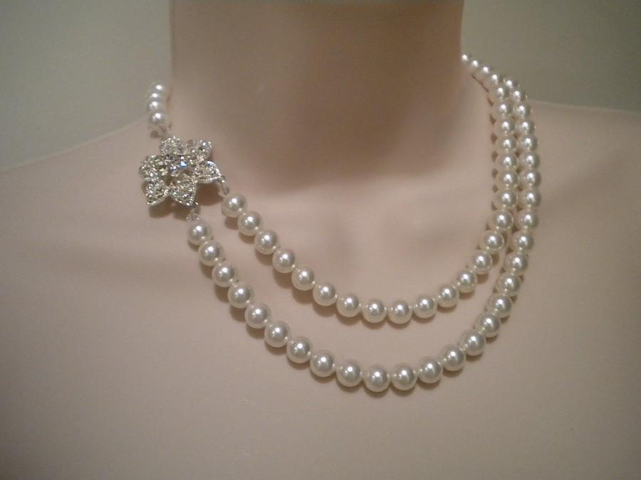 Hochzeit - Bridal Pearl necklace, Rhinestone Starfish Destination wedding Crystal Bridal Necklace Chelsea II