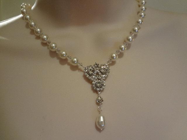 زفاف - Wedding Swarovski Pearl Bridal Pearl necklace, Vintage Style Pearl Rhinestone Necklace -  Julia