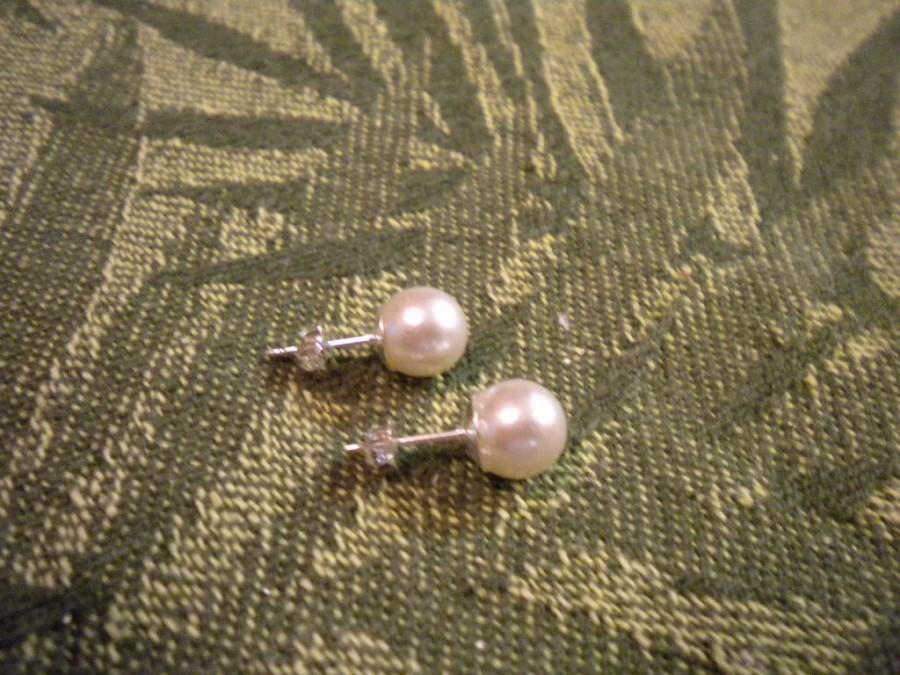 Mariage - Swarovski pearl stud earrings, Pearl on Sterling Silver Post, Bridesmaid Earrings, bridal earrings