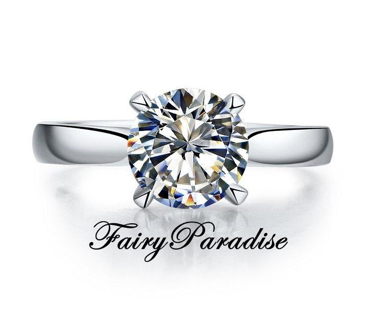 زفاف - 3 Carat Classic Solitaire Engagement Ring / 4 Prong Promise Rings, Lab Made Diamond set in tapered band, Free Gift Box ( Fairy Paradise )