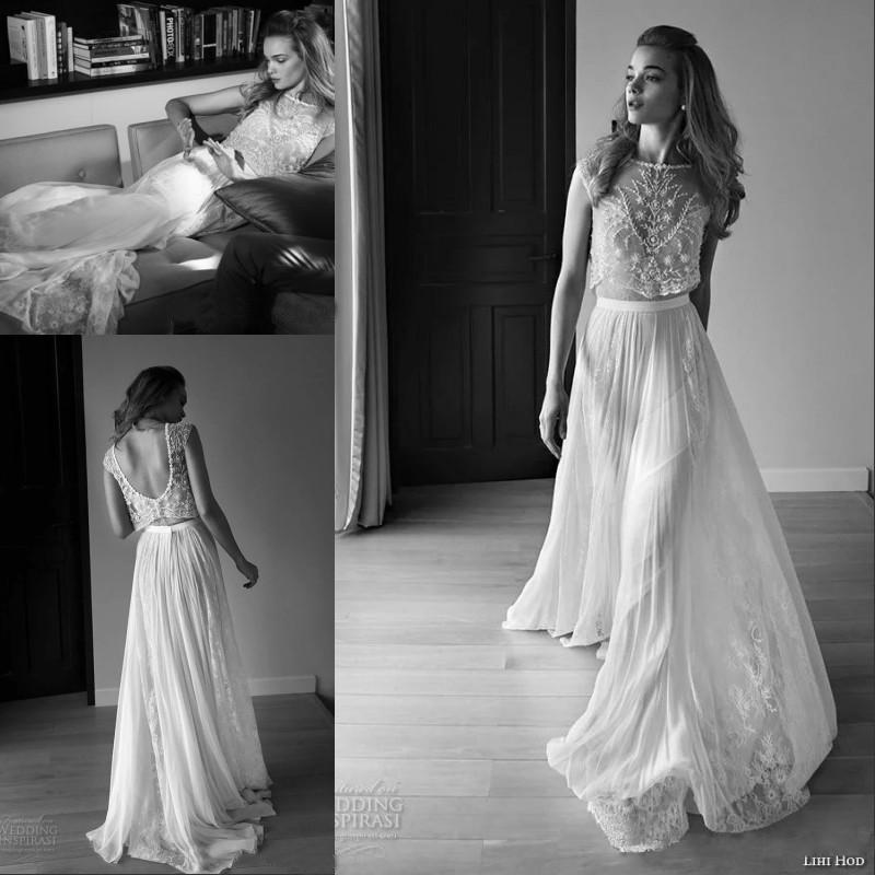 Wedding - 2015 Lace Vintage Wedding Dresses Beach Bohemian Boho Plus Size With Short Capped Sleeves Two Pieces Beaded Lihi Hod Bridal Gowns Vintage Style Wedding Dresses Wedding Dress Online From Hjklp88, $120.95