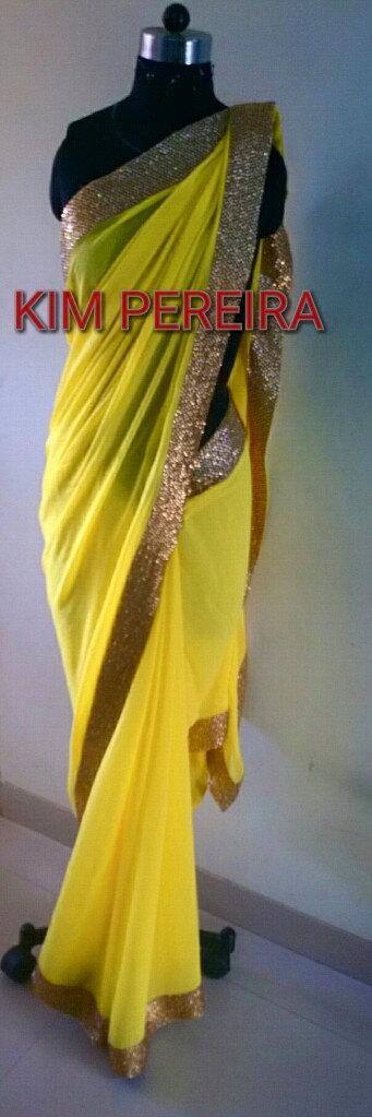 Wedding - Bright Yellow Georgette Saree