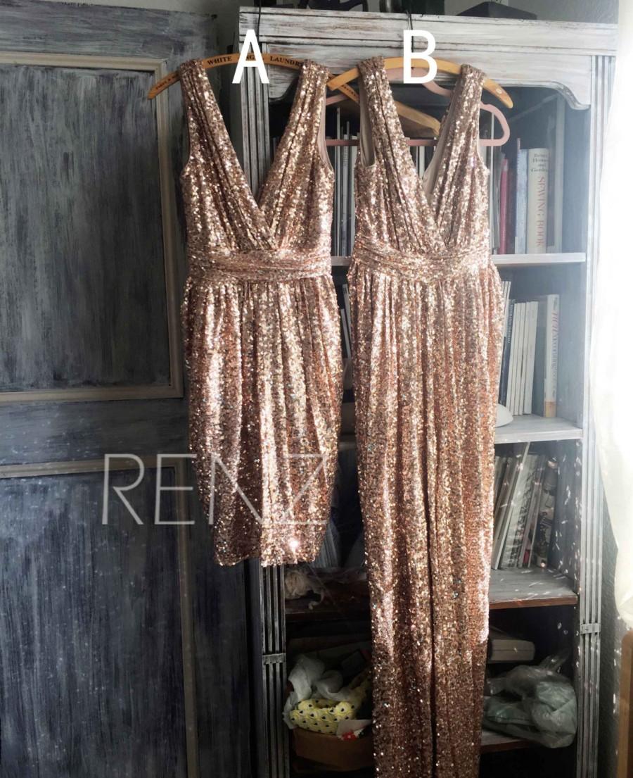 Mariage - 2015 Mix and Match Bridesmaid dress, Light Gold Sheath Luxury Sequin Evening dress, Metallic Sparkle Wedding dress (TQ150D/C)