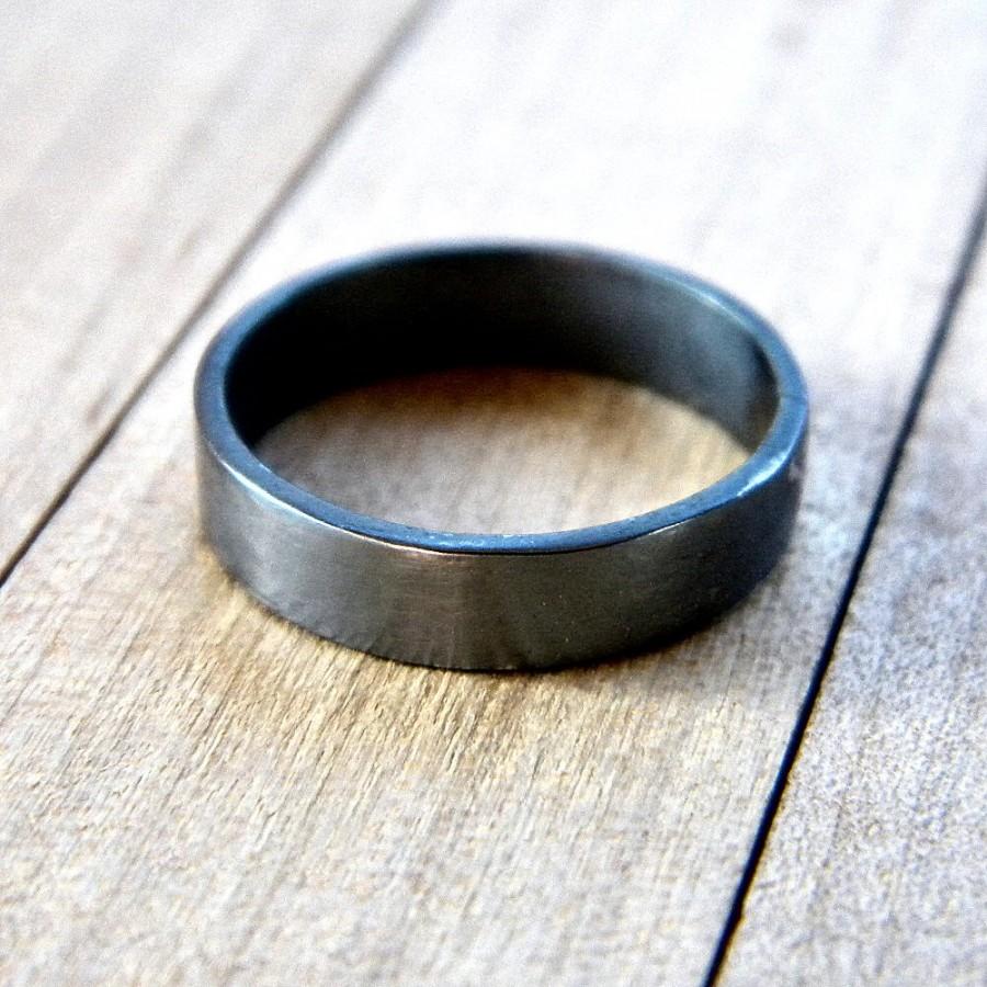 زفاف - Unisex Oxidized Silver Ring, Simple Flat 4mm Band Oxidized Recycled Argentium Sterling Silver Band - Made in Your Size