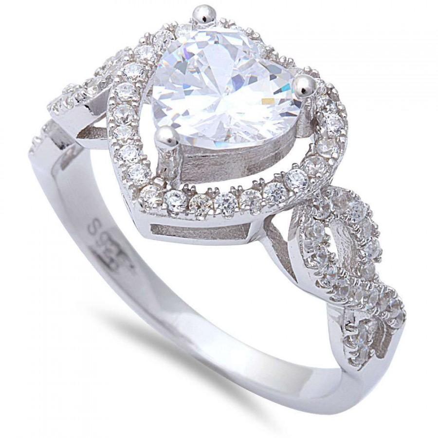 زفاف - 1.13 Carat Heart Shape Russian Diamond CZ Halo Promise Ring Infinity Shank Round White Clear CZ Solid 925 Sterling Silver Wedding Engagement
