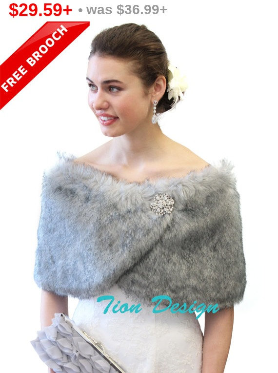 Mariage - Winter Sale Bridal shrug, Grey Chinchilla Faux Fur Wrap, faux fur stole, grey bridal shrug, bridal shawl, 306NF-GREY