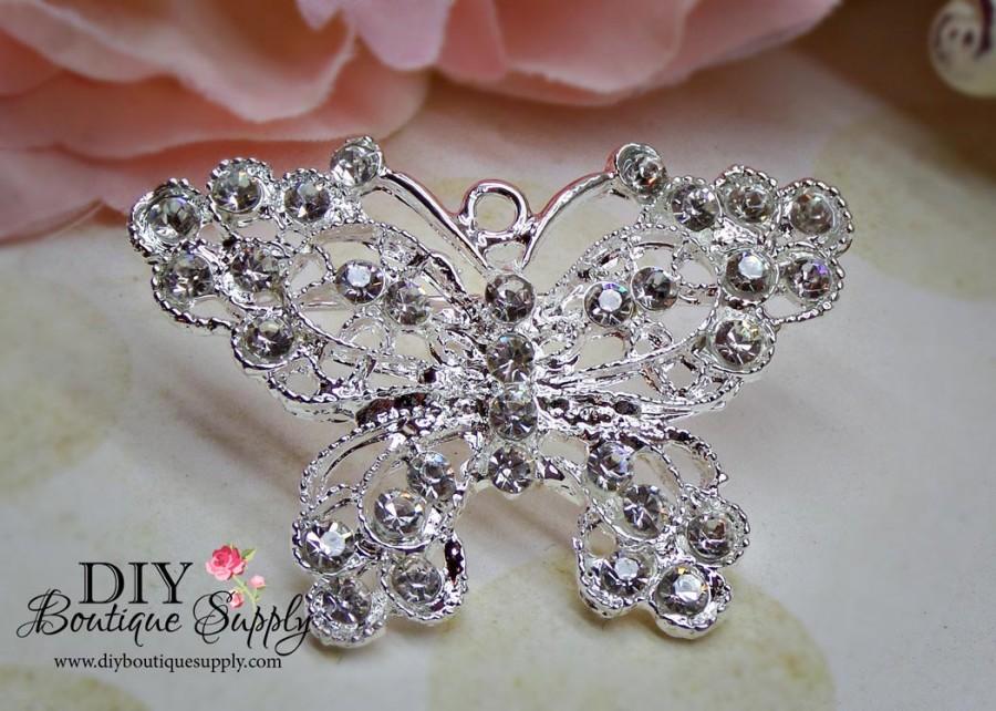 Mariage - 2 pcs Butterfly Rhinestone Crystal Brooch Embellishment for Brooch Bouquet Crystal Wedding Supply Bridal shoe clips 42mm 592092