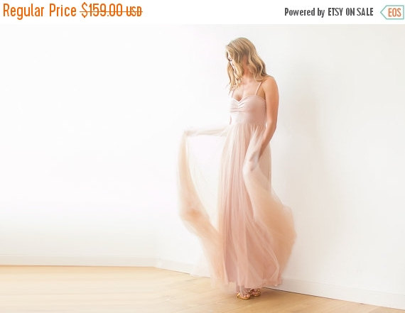 Wedding - Oscar SALE Blush pink maxi tulle ballerina gown, Sweetheart neckline maxi gown