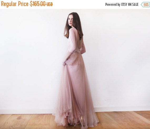 زفاف - Oscar SALE Blush pink maxi tulle dress, Bridesmaids blush maxi gown, Backless maxi pink formal dress